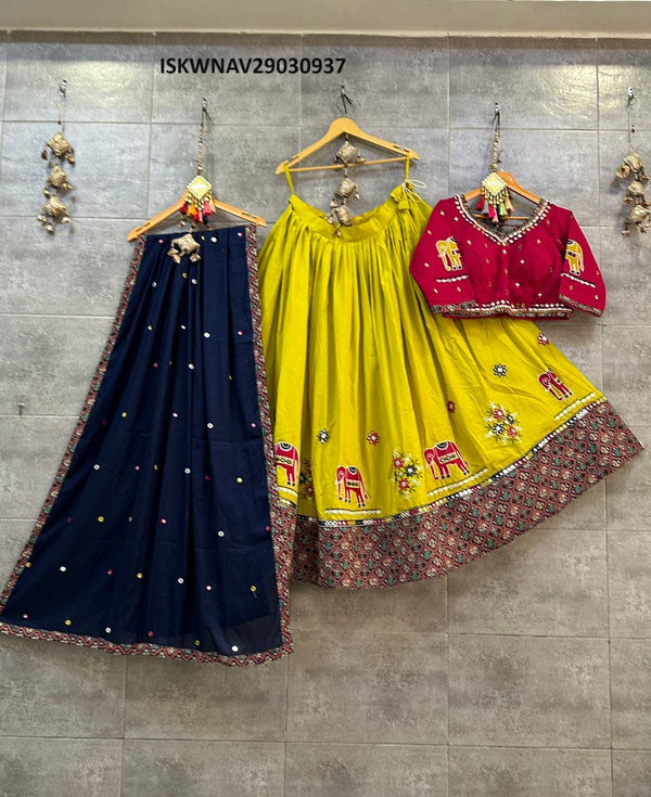 Sequined Rayon Cotton Lehenga With Blouse And Dupatta-ISKWNAV29030937