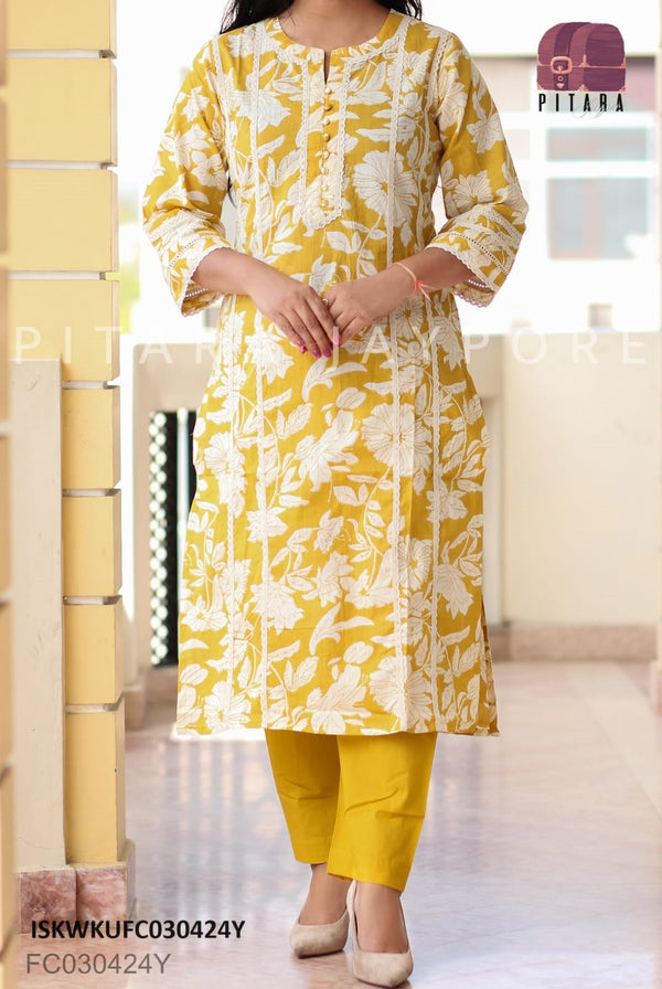 Printed Cotton Kurti With Pant-ISKWKUFC030424Y