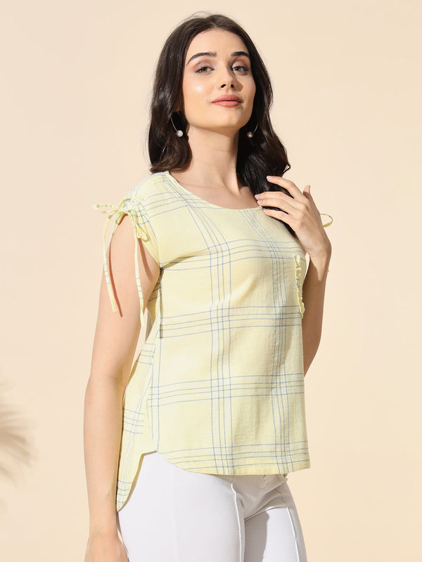 Cotton Crepe Yarn Dyed Check Top- #TP016- Yellow