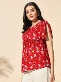 Printed Viscose Top With Tassels-#TP013-Red