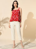 Red Printed Viscose Strap Top- #TP002-Red