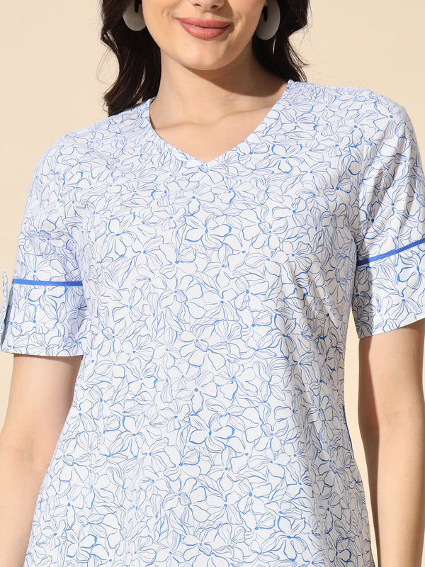 Printed Poplin A-Line Tunic With Bow Detail