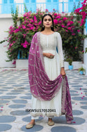 Embroidered Chinon Silk Anarkali Kurti With Cotton Pant And Dupatta-ISKWSU17052041