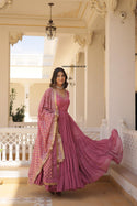 Embroidered Georgette Gown With Dupatta-ISKWGN1505LW-9178