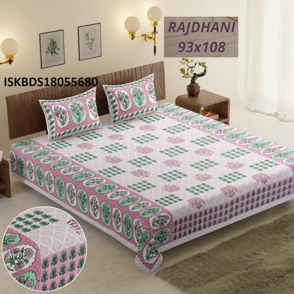 Printed Cotton King Size Bedsheet With Pillow Cover-ISKBDS18055680