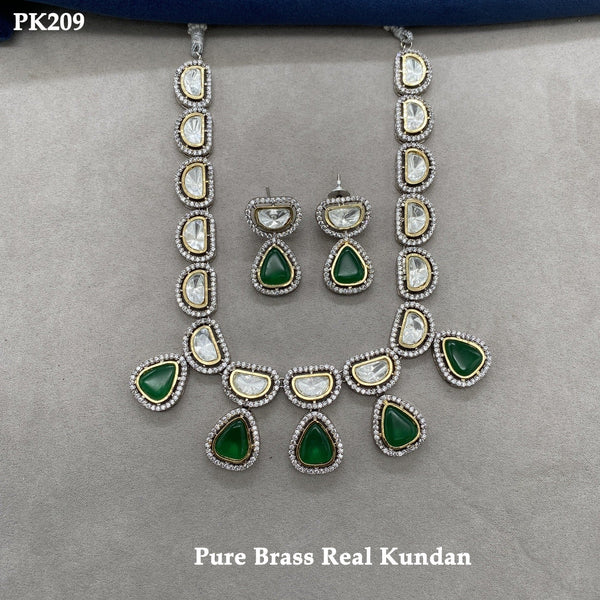 Pure Brass Real Kundan Jewelry Set-ISKJW2005PK-209