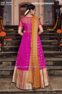Embroidered Banarasi Silk Gown With Organza Dupatta-ISKWGN2205BK660N