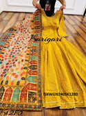 Embroidered Silk Gown With Printed Dupatta-ISKWGN2405k1280