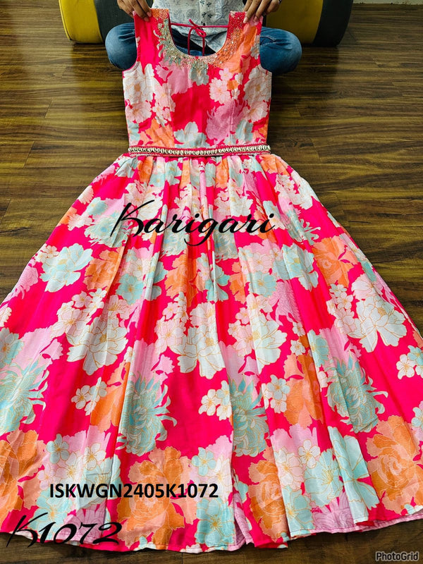 Floral Printed Chinon Padded Gown-ISKWGN2405k1072