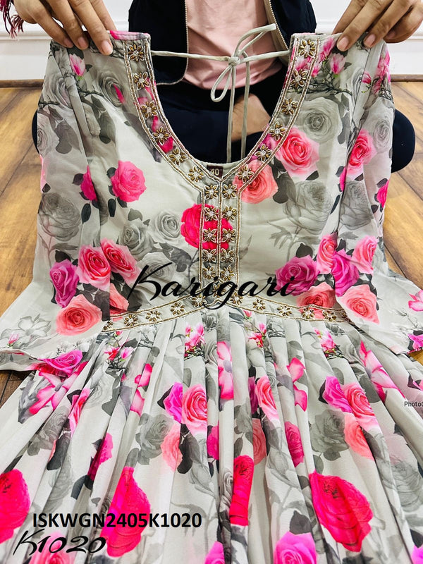 Floral Printed Chinon Padded Gown-ISKWGN2405k1020