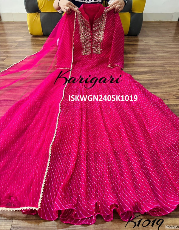 Bandhej Printed Georgette Gown With Net Dupatta-ISKWGN2405k1019