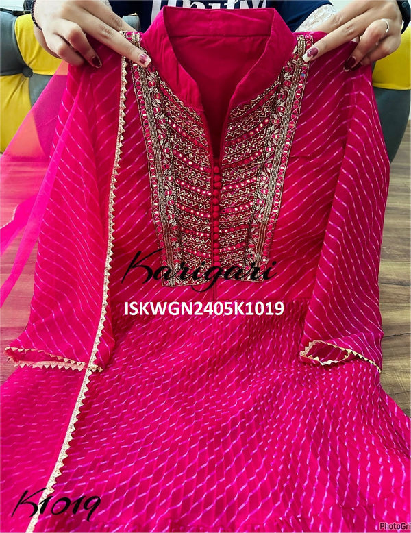 Bandhej Printed Georgette Gown With Net Dupatta-ISKWGN2405k1019
