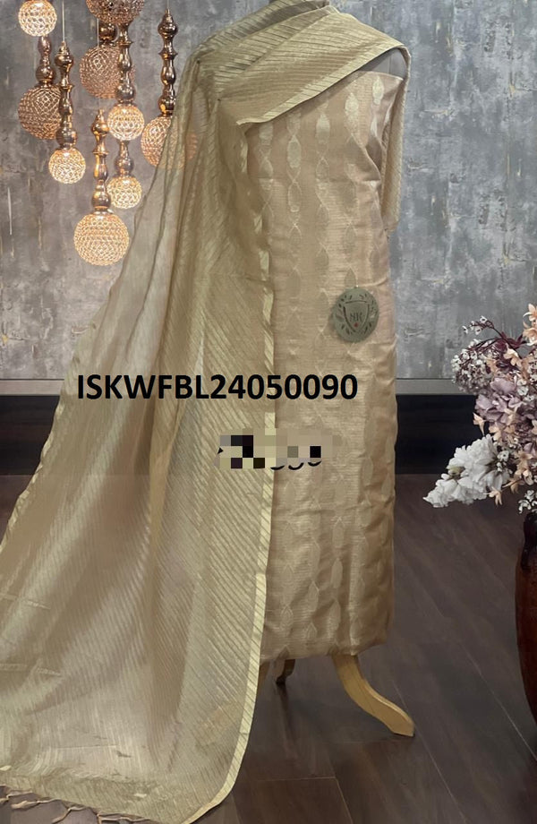 Chanderi Silk Kurti With Bottom And Zari Weaved Dupatta-ISKWFBL24050090