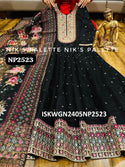 Modal Chanderi Gown With Floral Printed Organza Dupatta-ISKWGN2405NP2523