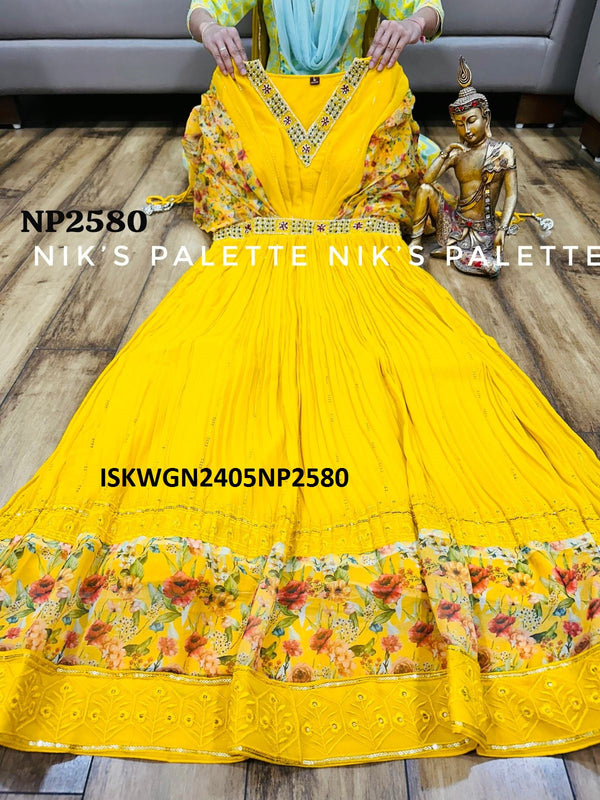 Embroidered Georgette Cape Gown With Dupatta-ISKWGN2405NP2580
