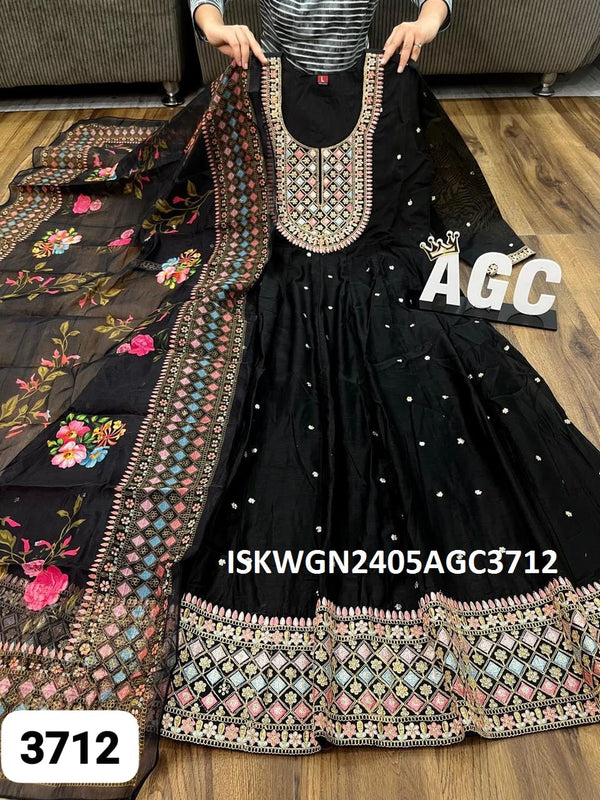 Chanderi Silk Gown With Digital Printed Organza Dupatta-ISKWGN2405AGC3712