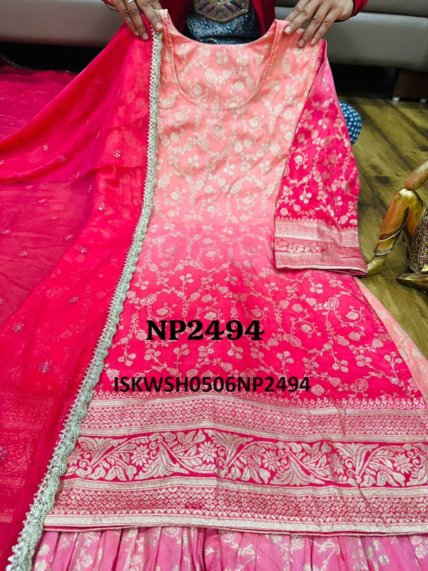 Banarasi Weaved Jacquard Silk Kurti With Sharara And Chiffon Dupatta-ISKWSH0506NP2494