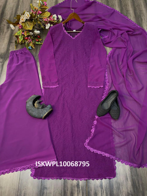 Embroidered Georgette Kurti With Palazzo And Dupatta-ISKWPL10068795