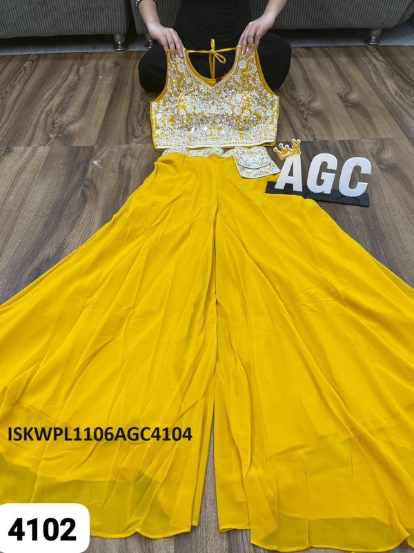 Embroidered Georgette Crop Top With Palazzo And Embroidered Dupatta-ISKWPL1106AGC4102