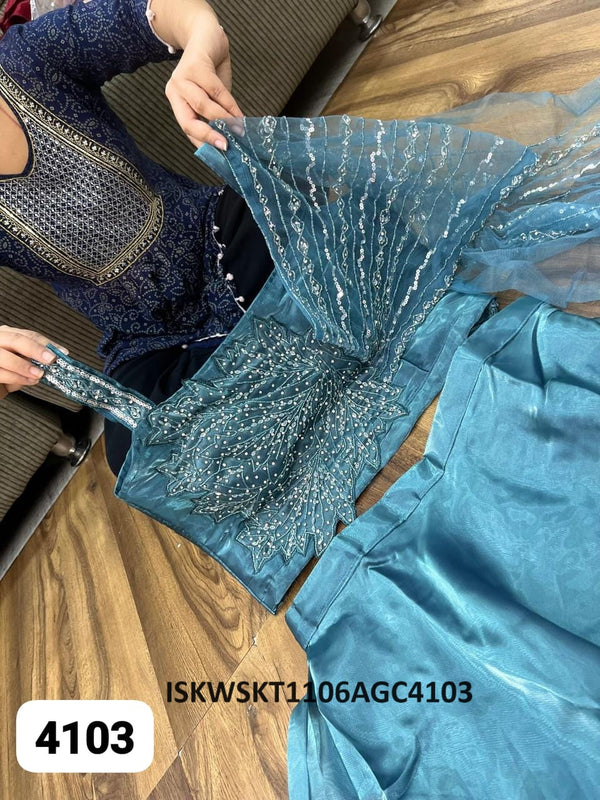 Sequined Jimmy Cho Skirt With Crop Top And Attached Dupatta-ISKWSKT1106AGC4103