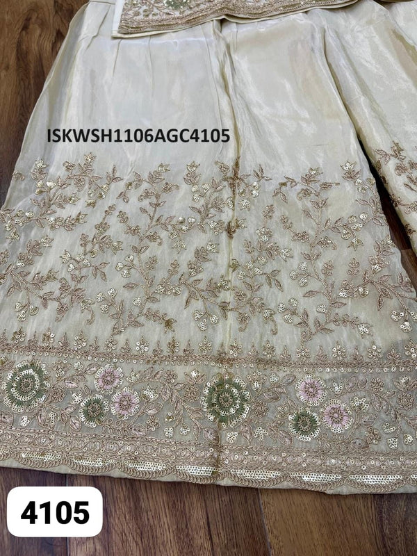 Embroidered Tissue Silk Kurti With Sharara And Organza Dupatta-ISKWSH1106AGC4105