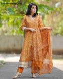Printed Cotton Anarkali Kurti With Pant And Malmal Cotton Dupatta-ISKWSU1106PPC/D1531