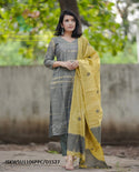 Tie And Dye Printed Khadi Cotton Kurti With Pant And Khadi Dupatta-ISKWSU1106PPC/D1303