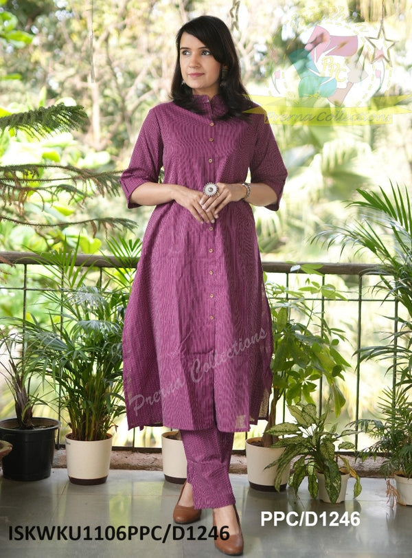 Cotton Kantha Weaved A-Line Kurti With Palazzo-ISKWKU1106PPC/D1193-PPC/D1246