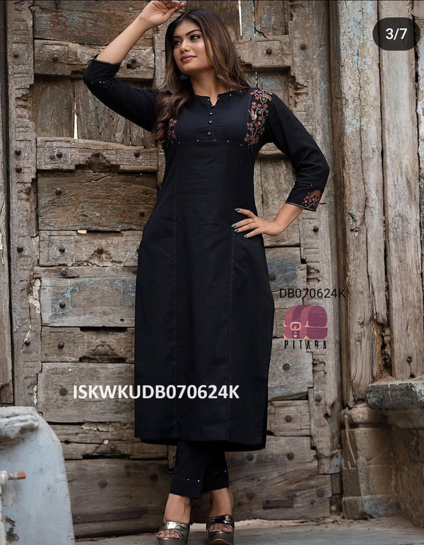 Embroidered Linen Cotton Kurti With Pant-ISKWKUDB070624R/DB070624K