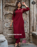 Embroidered Linen Cotton Kurti With Pant-ISKWKUDB070624R/DB070624K
