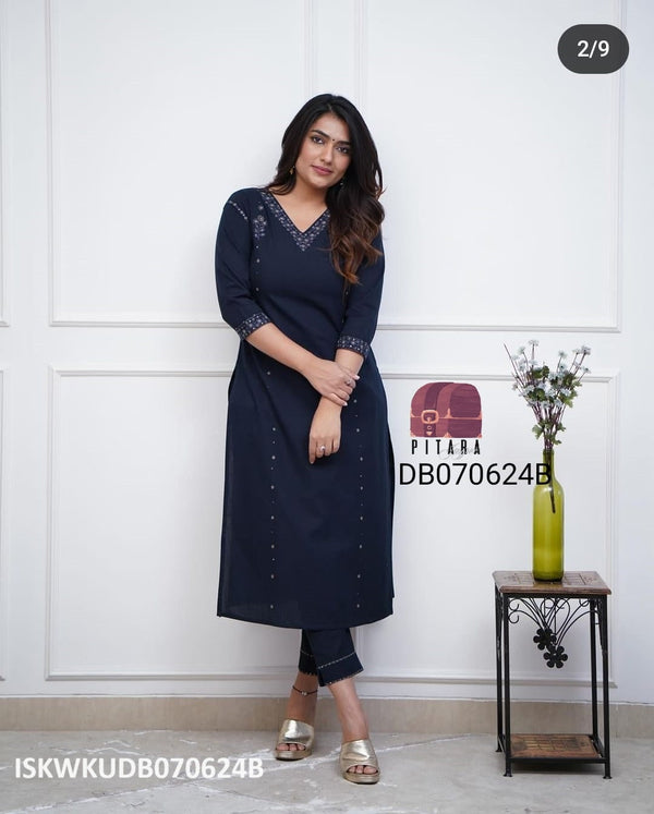 Embroidered Linen Cotton Kurti With Pant-ISKWKUDB070624B