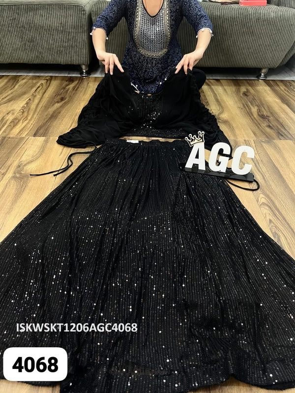 Sequined Georgette Skirt With Crop Top-ISKWSKT1206AGC4068