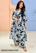 Floral Printed Cotton A-Line Kurti With Palazzo-ISKWKU1306VC3169/VC3168
