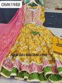 Floral Printed Maslin Anarkali Kurti With Pant And Chiffon Dupatta-ISKWSU1306OMK1988