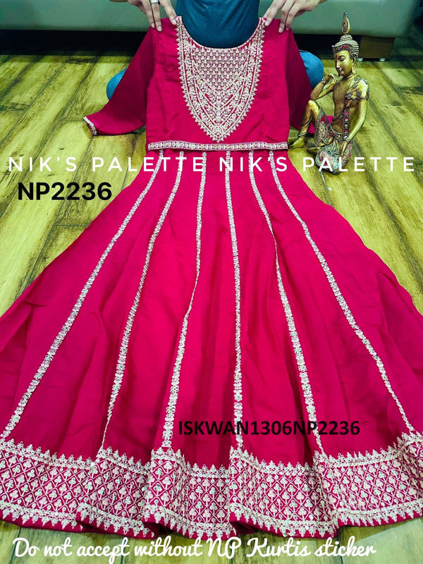 Embroidered Maslin Silk Anarkali With Ombre Dupatta-ISKWAN1306NP2236