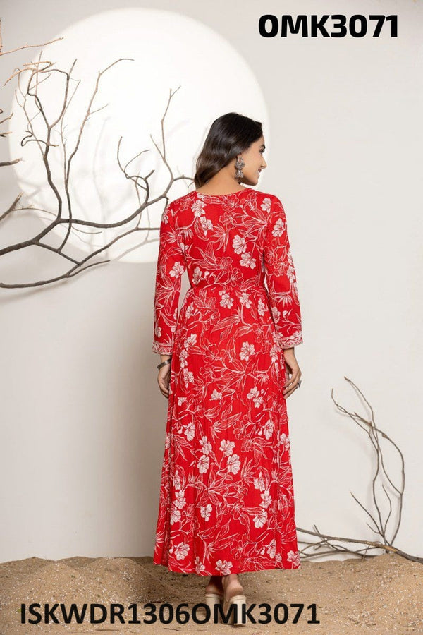 Digital Floral Printed Rayon Dress-ISKWDR1306OMK3071