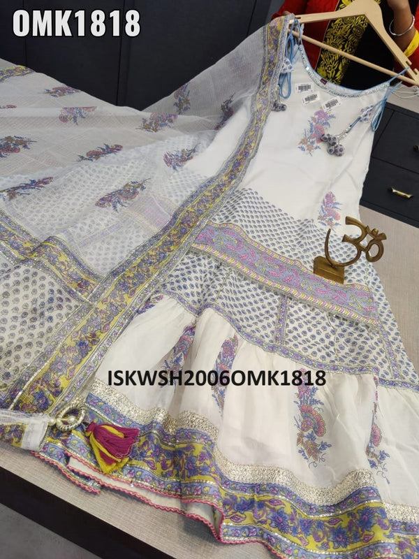 Floral Block Printed Malmal Cotton Kurti With Sharara And Kota Dupatta-ISKWSH2006OMK1818