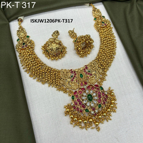 Pure Brass Real Temple Necklace Set-ISKJW1206PK-T-317