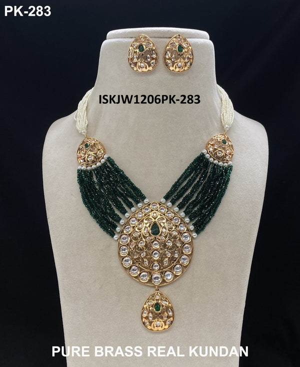 Pure Brass Real Kundan Necklace Set-ISKJW1206PK-283