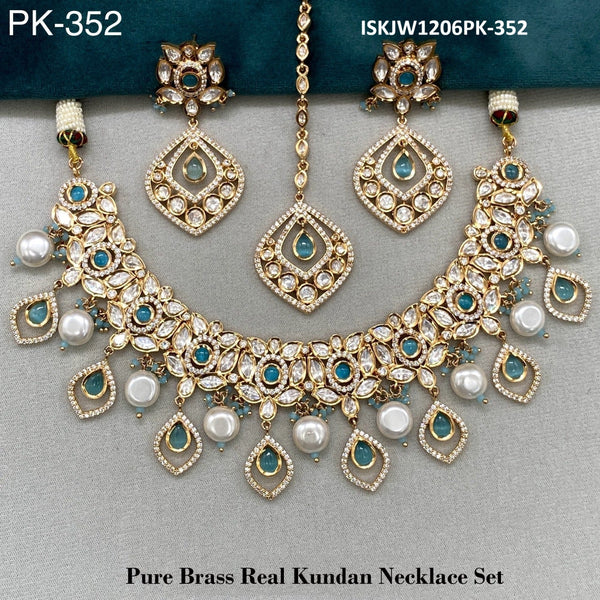 Pure Brass Real Kundan Necklace Set-ISKJW1206PK-352