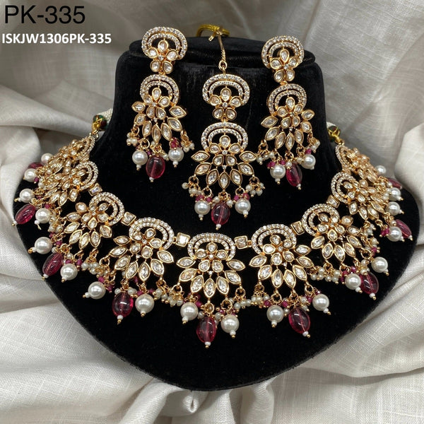 Pure Brass Real Kundan Necklace Set-ISKJW1306PK-335