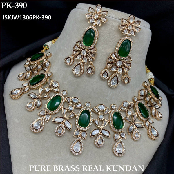 Pure Brass Real Kundan Necklace Set-ISKJW1306PK-390