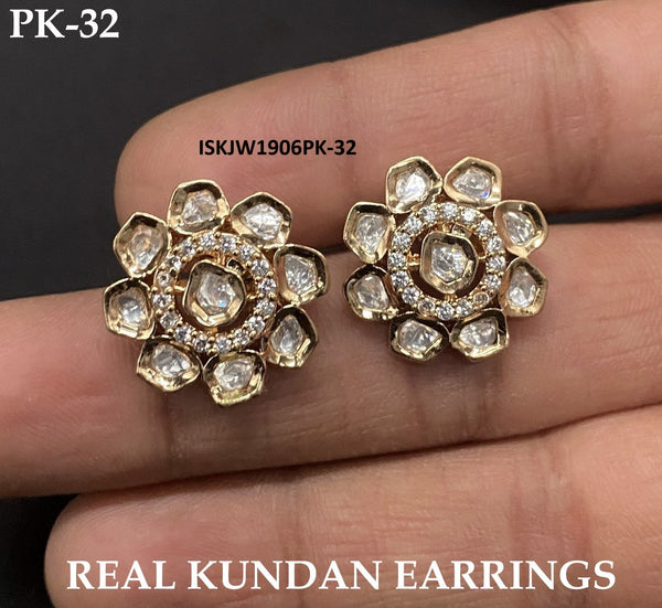 Pure Brass Real Kundan Earrings-ISKJW1906PK-32