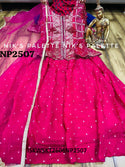 Banarasi Weaved Chinon Skirt With Crop Top And Net Dupatta-ISKWSKT2606NP2507
