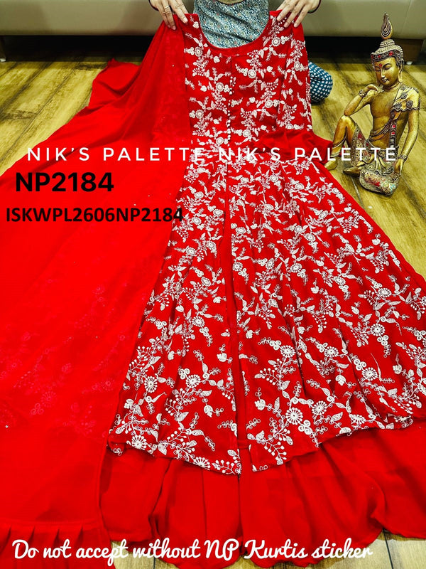 Embroidered Georgete Front Slit Anarkali Kurti With Palazzo And Dupatta-ISKWPL2606NP2184