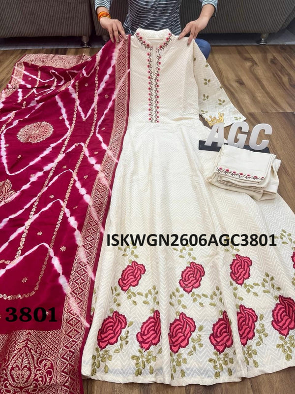 Self Weaving Cotton Gown With Tie And Dye Printed Banarasi Dupatta-ISKWGN2606AGC3801