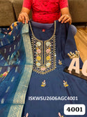 Silk Kurti With Pant And Floral Printed Chanderi Silk Dupatta-ISKWSU2606AGC4001