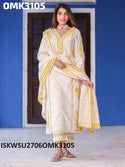 Dobby Cotton Kurti With Pant And Floral Printed Cotton Dupatta-ISKWSU2706OMK3105