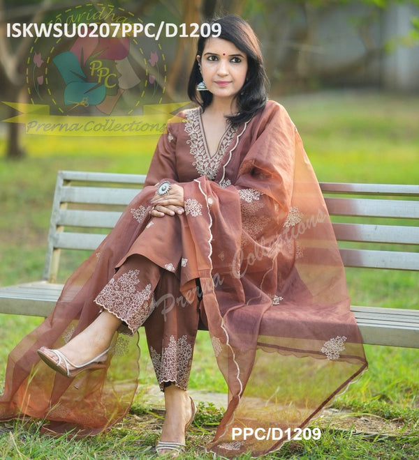 Chanderi Silk Kurti With Silk Pant And Organza Dupatta-ISKWSU0207PPC/D1209