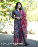 Kalamkari Printed Cotton Kurti With Pant And Malmal Cotton Dupatta-ISKWSU0307PPC/D1392